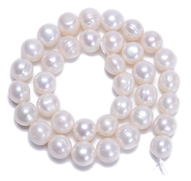 AD Beads Natural Freshwater White Pearl Round Beads 15" 4mm 6mm 8mm 9mm 10mm 11mm 12mm (11-12mm) - Image 1